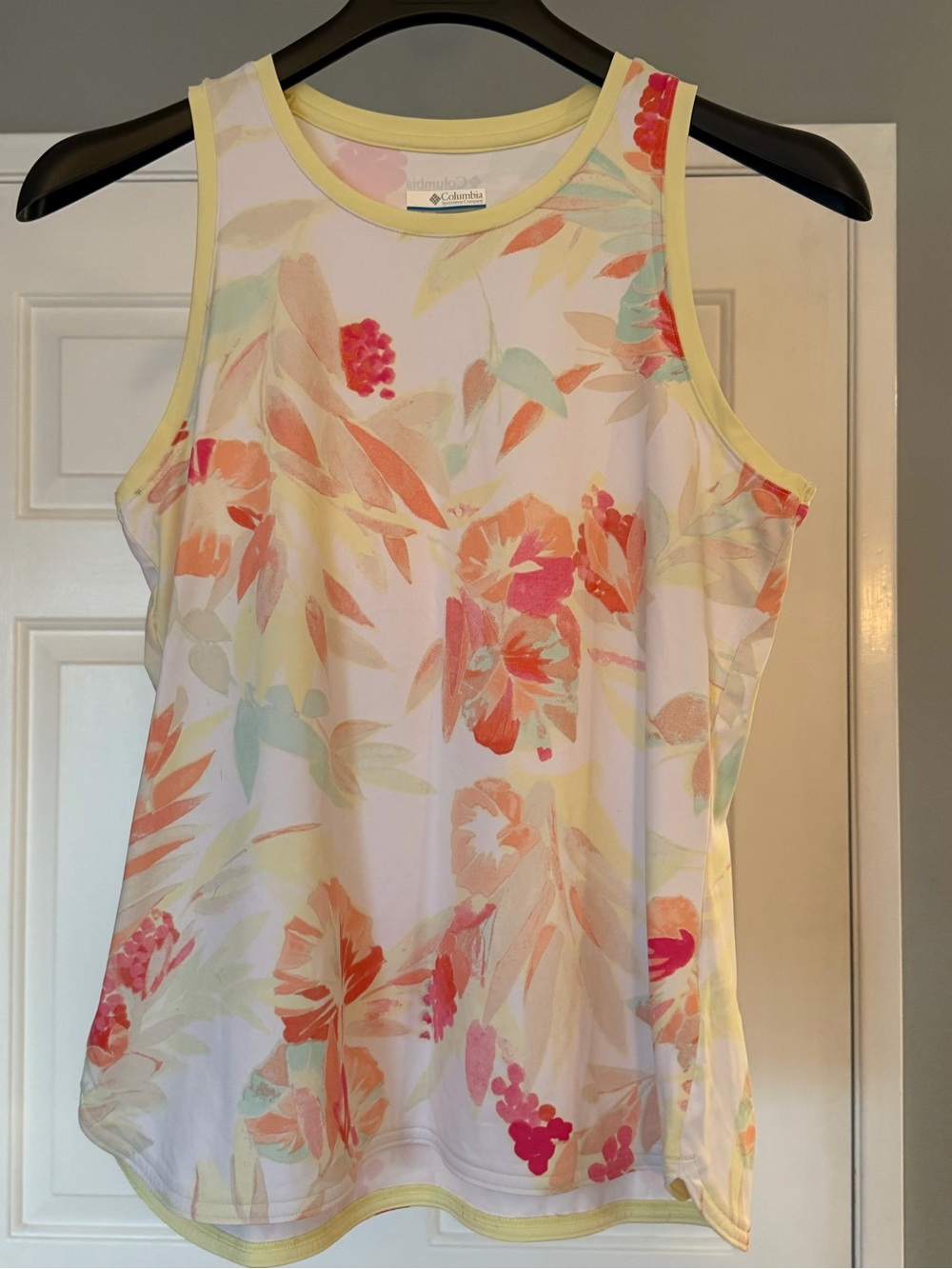 Columbia Floral Print Yellow-Trim Sleeveless Tank Top Size Large